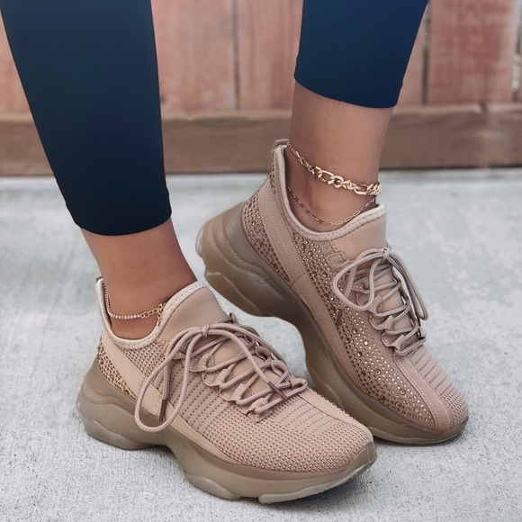 Beige Glitzy Rhinestone Embellished FlyKnit - Picture 2 of 10